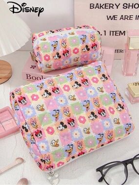 Disney Pastel Multi-Character Quilted Cosmetic Bag Set - Pink, Lavender, Green